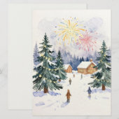 Hand-Drawn Watercolor Winter Village Celebration  Feestdagenkaart (Voorkant / Achterkant)