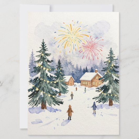 Hand-Drawn Watercolor Winter Village Celebration  Feestdagenkaart (Voorkant)