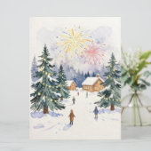 Hand-Drawn Watercolor Winter Village Celebration  Feestdagenkaart (Staand voorkant)