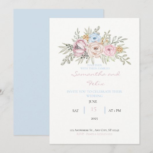 Hand Drawn Waterverf Floral Wedding Uitnodiging (Voorkant / Achterkant)