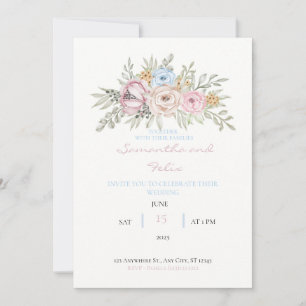 Hand Drawn Waterverf Floral Wedding Uitnodiging