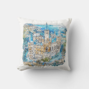 Hand Drawn Waterverf Hohenzollern Castle Duitsland Kussen
