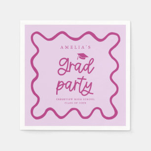 Hand Drawn Wavy Line Roze Afstudeerder Party Servet