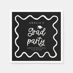Hand Drawn Wavy Line Zwart Afstudeerder Partij Servet