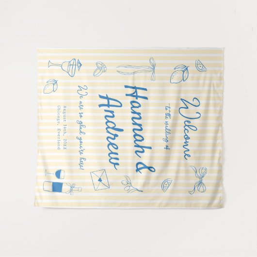 Hand Drawn Wedding Backdrop Tapestry Wandkleed (Voorkant (horizontaal))