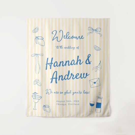 Hand Drawn Wedding Backdrop Tapestry Wandkleed (Voorkant)