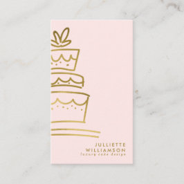 Hand Drawn Wedding Cake Blush & Gold Visitekaartje
