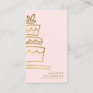 Hand Drawn Wedding Cake Blush & Gold Visitekaartje