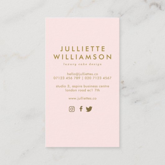 Hand Drawn Wedding Cake Blush & Gold Visitekaartje (Achterkant)