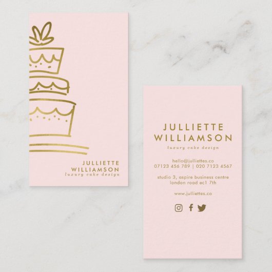 Hand Drawn Wedding Cake Blush & Gold Visitekaartje (Voorkant / Achterkant)