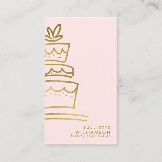 Hand Drawn Wedding Cake Blush & Gold Visitekaartje (Voorkant)
