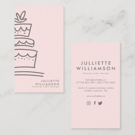 Hand Drawn Wedding Cake Blush & Grey Visitekaartje (Voorkant / Achterkant)