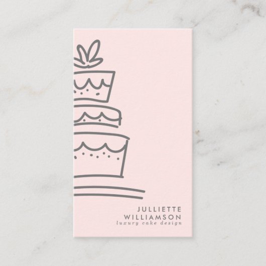 Hand Drawn Wedding Cake Blush & Grey Visitekaartje (Voorkant)