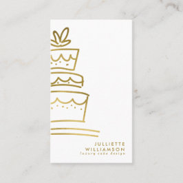 Hand Drawn Wedding Cake Gold & White Visitekaartje