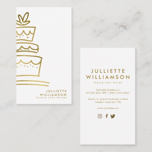 Hand Drawn Wedding Cake Gold & White Visitekaartje (Voorkant / Achterkant)