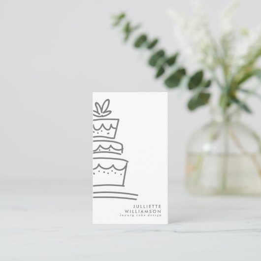 Hand Drawn Wedding Cake White & Grey Visitekaartje (Staand voorkant)