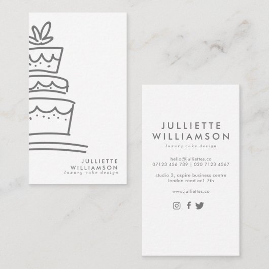Hand Drawn Wedding Cake White & Grey Visitekaartje (Voorkant / Achterkant)