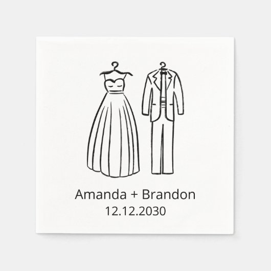 Hand Drawn Wedding Dress Tux Servet (Voorkant)