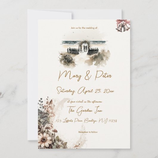 Hand drawn wedding invitation floral beach kaart (Voorkant)