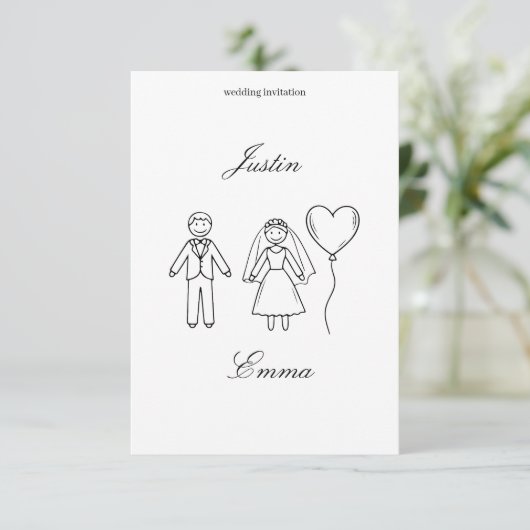 Hand Drawn Wedding Invitation Kaart (Staand voorkant)