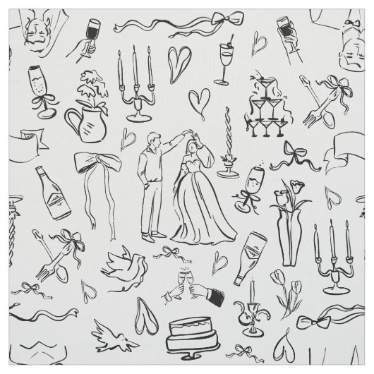 hand drawn wedding marriage bridal toile stof (Swatch)
