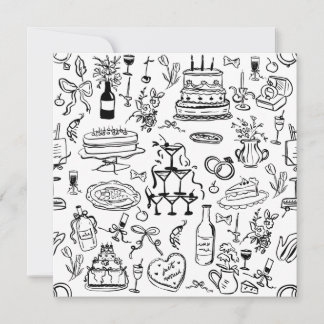 hand drawn wedding marriage champagne fountain kaart