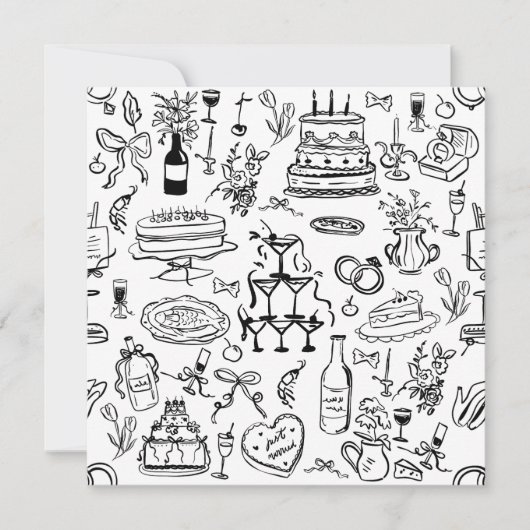 hand drawn wedding marriage champagne fountain kaart (Voorkant)