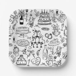 hand drawn wedding marriage champagne fountain papieren bordje