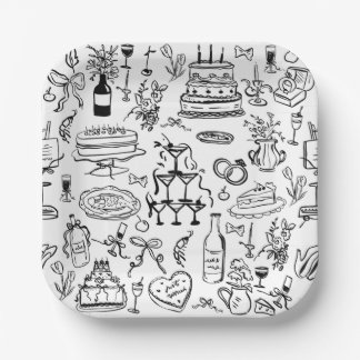 hand drawn wedding marriage champagne fountain papieren bordje