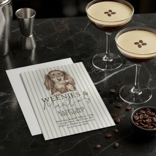 Hand Drawn Weenies and Martinis Dachshund Kaart