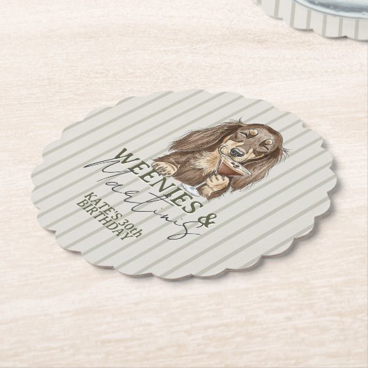 Hand Drawn Weenies and Martinis Dachshund Kartonnen Onderzetters (Gekanteld)