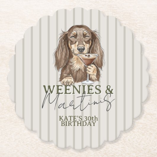 Hand Drawn Weenies and Martinis Dachshund Kartonnen Onderzetters (Voorkant)
