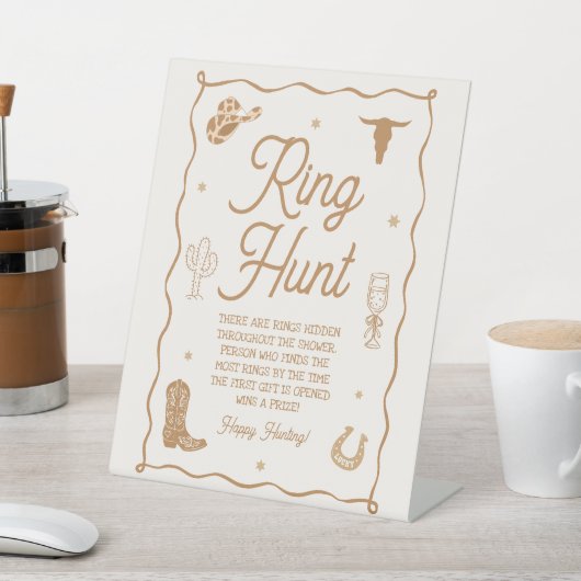 Hand Drawn Western Bridal Shower Ring Hunt Game Reclamebord Met Voetstuk (Insitu)