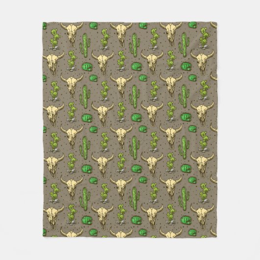 Hand Drawn Western Bull Skull Desert Cactus  Fleece Deken (Voorkant)