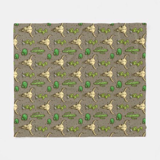 Hand Drawn Western Bull Skull Desert Cactus  Fleece Deken (Voorkant (Horizontaal))