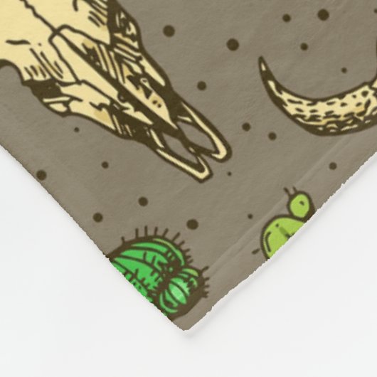 Hand Drawn Western Bull Skull Desert Cactus  Fleece Deken (Hoek)