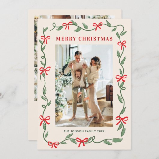 Hand Drawn Whimsical Boho Christmas 5 Photo Feestdagenkaart (Voorkant / Achterkant)