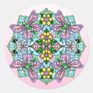 Hand Drawn Whimsical Butterfly Mandala Ronde Sticker