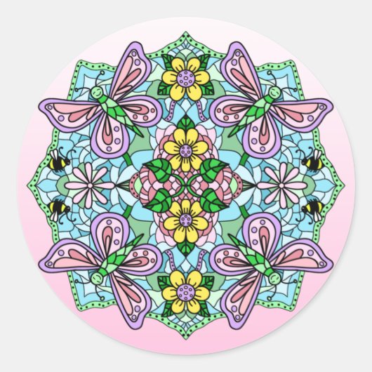 Hand Drawn Whimsical Butterfly Mandala Ronde Sticker (Voorkant)