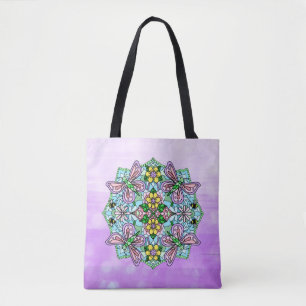 Hand Drawn Whimsical Butterfly Mandala Tote Bag