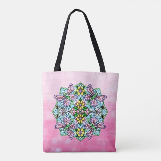 Hand Drawn Whimsical Butterfly Mandala Tote Bag (Achterkant)