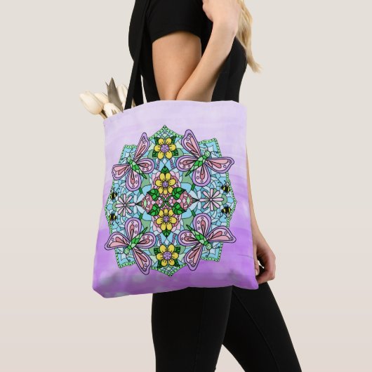 Hand Drawn Whimsical Butterfly Mandala Tote Bag (Dichtbij)