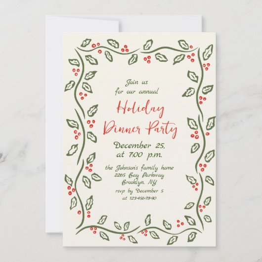 Hand Drawn Whimsical Christmas Holiday Dinner Invi Kaart (Voorkant)