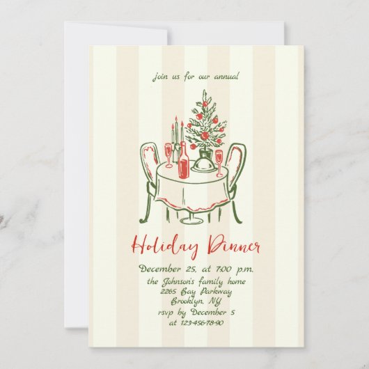 Hand Drawn Whimsical Christmas Holiday Dinner Kaart (Voorkant)
