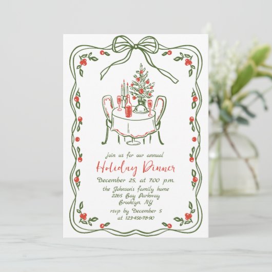 Hand Drawn Whimsical Christmas Holiday Dinner Kaart (Staand voorkant)