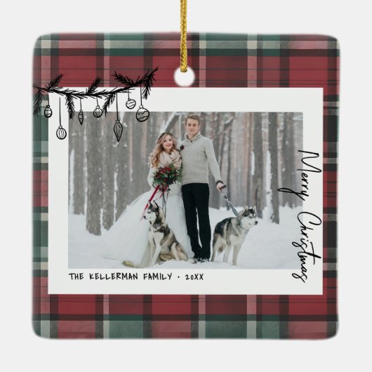 Hand Drawn Whimsical Christmas Photo Keramisch Ornament (Achterkant)