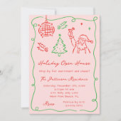 Hand Drawn Whimsical Doodle Christmas Open House Kaart (Voorkant)