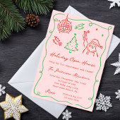 Hand Drawn Whimsical Doodle Christmas Open House Kaart