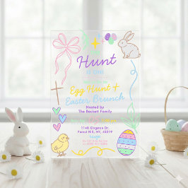 Hand Drawn Whimsical Doodles Easter Party Acryl Uitnodigingen