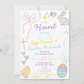 Hand Drawn Whimsical Doodles Easter Party Kaart (Voorkant)